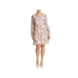 GLAMOROUS CURVE Womens Pink Lined Long Sleeve Fit + Flare Dress Plus 14